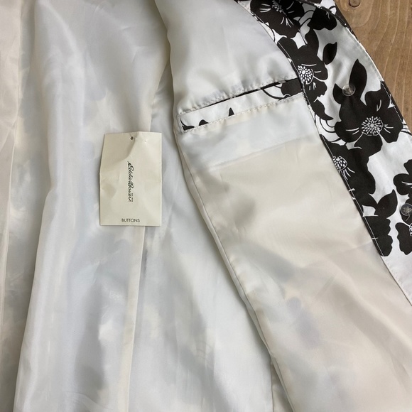 Eddie Bauer Brown and Cream Rain Coat Trench Jacket Floral Hibiscus - Picture 7 of 12